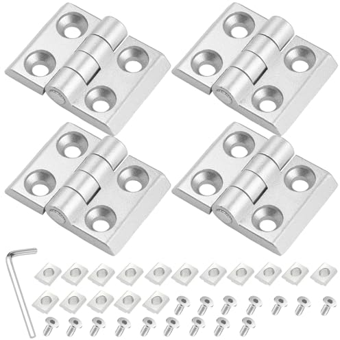 Scharnier Faltbare Türscharniere 4 Stück M4 Kleine Möbelscharniere 2020 Aluprofil mit Schlitz 6mm Türscharnier aus Zinklegierung Inkl Nutenstein und Schrauben für Leichte DIY Schranktüren
