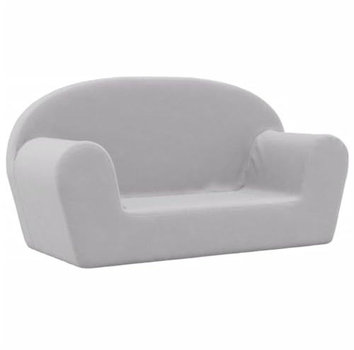 vidaXL Sofá para Niños de 2 Plazas, Sillón con Reposabrazos, Mini Sofá Infantil, Sofá para Dormitorio Sala de Juegos, Felpa Suave Gris Claro