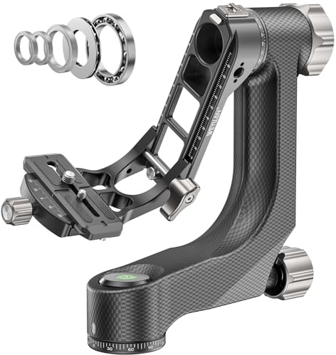 WEYLLAN Gimbal Testa Treppiede Professionale in Fibra di Carbonio, Gimbal Testa Panoramica a 360°, con Piastra a Sgancio Rapido Arca-Swiss da 1/4'' e 3/8'', per fotocamera DLSR, Carico Max 20kg