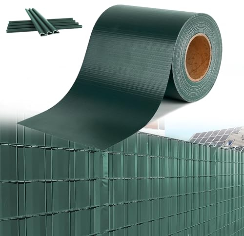 HENGMEI Bandes brise-vue en PVC - Double fil - 65 m x 19 cm - Avec 30 clips de fixation - Clôture de jardin - Protection contre le vent - Vert