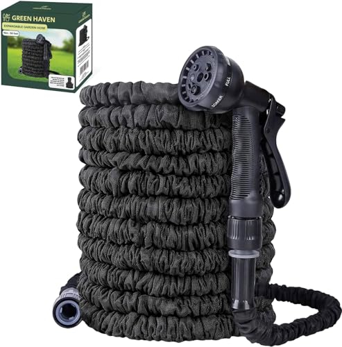 Green Haven Garden Hose 50ft – Standard Lightweight Expandable Hose Pipe with 8 Spray Patterns, Flexible Anti-Kink Design for Patio, Plants & Car Washing
