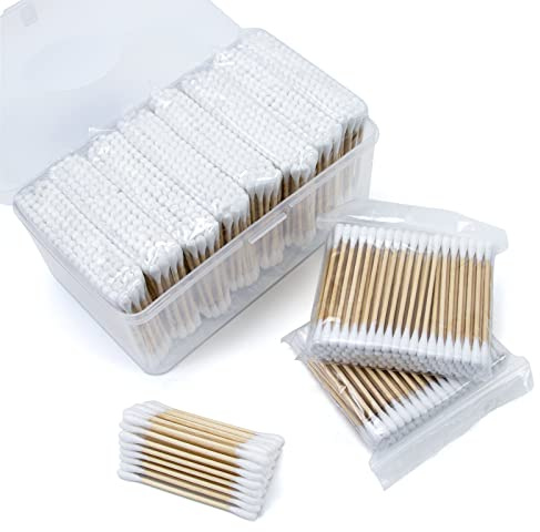 Lot de 1000 cotons-tiges avec bâtons en bois, cotons-tiges pour le nettoyage des oreilles
