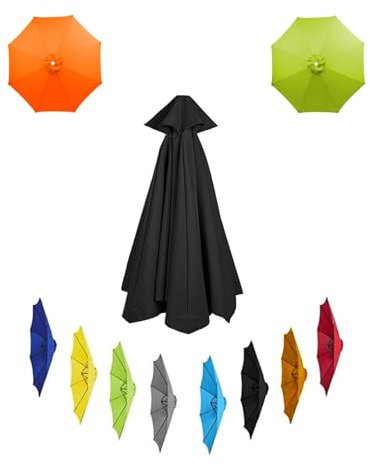 Patio Cubierta De Tela para Parasol 200cm 6 Varillas Jardín Cubierta De Tela para Parasol 270cm Mercado Mesa Repuesto para Sombrilla 300cm (Solo Toldo)(Negro,2m/6.56ft)