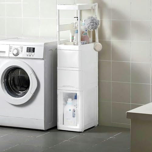 Cajones de almacenamiento apilables con ruedas, torre de almacenamiento independiente, estrecha y delgada, almacenamiento de cosméticos lateral impermeable para baño, cocina, estudio, gabinete de piso