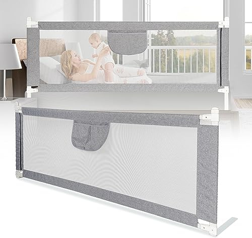 Ollewiellan Sänggaller, 180 cm, Spjälsängsskydd, Spjälskydd, Sänggaller, Fallskydd, Justerbar Höjd 64–96 cm, Sängskydd, Barnsängsskydd med Luftigt Nät för Barn och Föräldrarsängar, Stabila, Gråa
