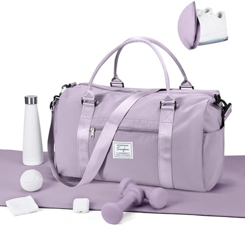 WEPLAN Sac de Sport Femme Homme Sac de Gym Léger Sac de Voyage avec Compartiment de Chaussures et Poche Humide Sacs de Sport Fitness Gym Duffle Bag Sacs Weekend Polochon Piscine,A11-Violet