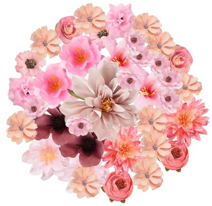 Zequech 35 fiori di plastica per artigianato, mini fiori decorativi in serie rosa, per bouquet da sposa, lavagna da parete, festa di nozze, casa, giardino, decorazione fai da te