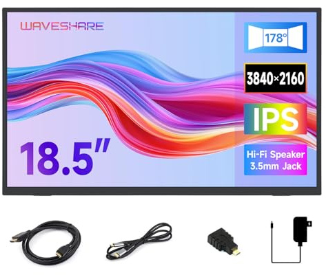 Waveshare Luck-fox 18.5inch 4K Portable Monitor With Stand, 3840 x 2160, 60Hz Refresh Rate, 178° Viewing Angle, IPS Screen, Full-Featured Type-C Interface, No Touch