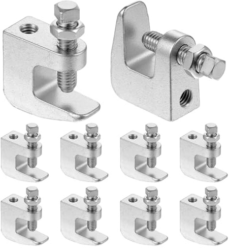 Afcabakila 10PCS Top Beam Clamps, UNC 3/8 Iron Safety Rod Clamp, 3/4 Jaw Opening, Heavy Duty Metal Beam C Clamp Fit Galvanized for Vertical Piping Support, Ceiling Mount, Copper/PVC Tubing