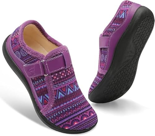 JIASUQI Wide Womens Slippers Adjustable House Shoes Indoor Outdoor Swollen Edema Diabetic Shoes Barefoot Slippers Cozy Walking Shoe