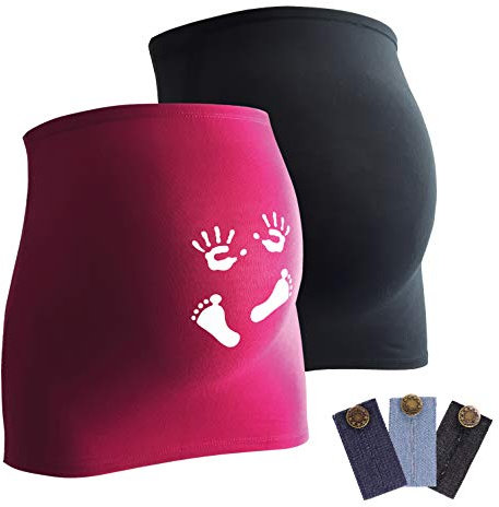 mama band Schwangerschaft Bauchband für die Babykugel im Doppelpack 1xUni 1xPrint – Rückenwärmer und Shirtverlängerung für Schwangere – Elastische Umstandsmode Magenta 38-42