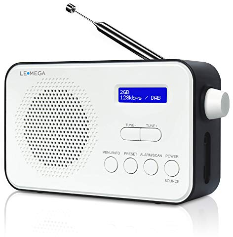 LEMEGA PR2 DAB/DAB+ & FM Radio,Mains and Battery Powered Portable Compact DAB Radios,Dual Alarm Clock,60 Preset Stations, Headphones-Out - Black