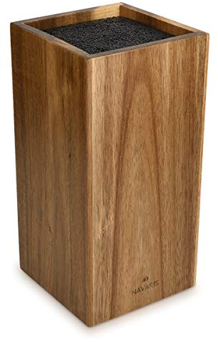 Navaris Ceppo Portacoltelli Universale Legno Acacia - Contenitore Porta Coltelli - Interno Setole Posacoltelli Amovibili per Ogni Coltello - Verticale