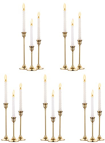 Nuptio 5 uppsättningar (15 st.) mässing, guld, metall, avsmalnande ljushållare, ljusstakar, vintage modern dekorativ mittpunkt, jul, ljusstakar, hållare för bord, bröllop, inflyttningspresent