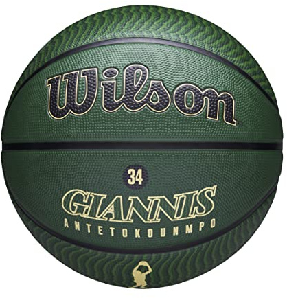 Wilson Pelota de Baloncesto, NBA Player Icon Outdoor, Giannis Antetokounmpo, Milwauke Bucks, Exterior e Interior, Tamaño: 7, Verde/Beige