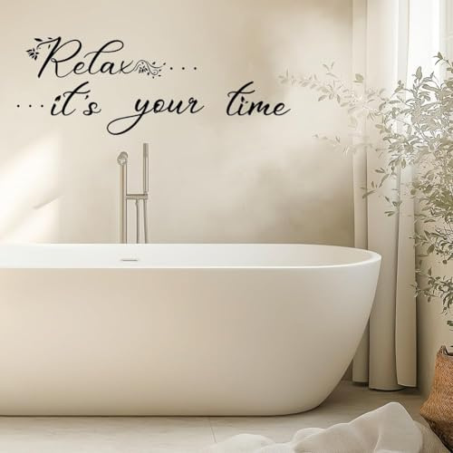 PLIGREAT Relax It's Your Time Quotes Wall Stickers, Peel and Stick Wall Decals, Removable Vinyl Wall Sticker for Bathroom Bathtub Yoga Meditation Room Wall Wall Decorations Home Indoor Wall Art Decor