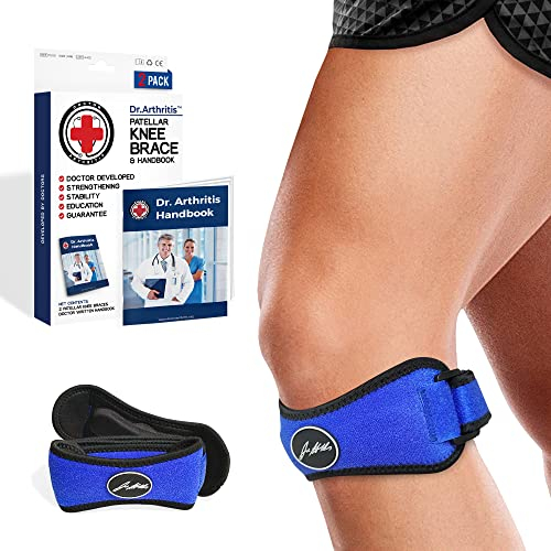 Von Ärzten Entworfen Patellasehnenbandage, stützende Kniebandage Sport, Tennis, Volleyball, Wandern, Joggen Zubehör, Kniestütze für Meniskus, Patellasehnenentzündung, Läuferknie, Blau, 2-er Pack