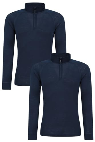 Mountain Warehouse Merino Baselayer-Top für Herren, Multipack - Isotherm, feuchtigkeitstransportierendes und antibakterielles T-Shirt - ideal im Herbst und Winter Marine (2er Pack) 3X-Large
