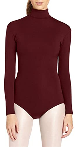Lifup Mujer Traje de Baile Leotardo Elástico Danza Body Monos Maillots con Cuello Alto de Manga Larga wine rojo S