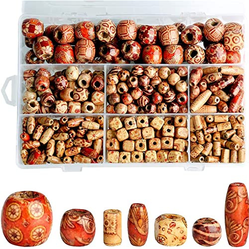 LUCKNIGHT 500 Piezas Cuentas de Madera, Bolas de Madera para Manualidades, Cuentas de Maderas Macramé Set, Adecuado para la Elaboración Artesanal de Accesorios el Cabello, Pulseras y Joyas Decorativas