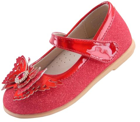 EIGHT KM Zapatos De Vestir para Niñas Pequeñas Bailarinas Mary Jane De Boda EKM7063 Brillo Brillante Mariposa Minerva Rojo EU tamaño 26