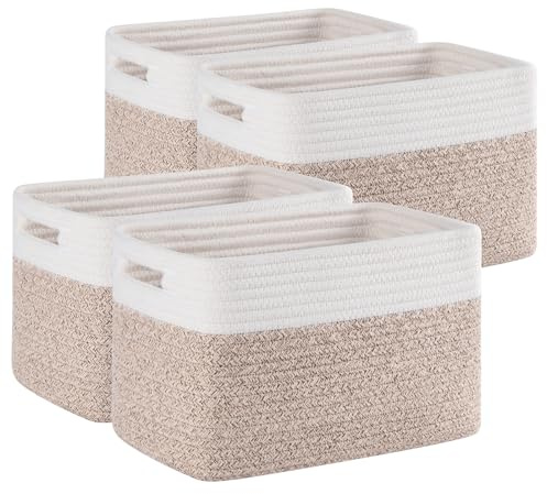 SIXDOVE 4 Pack Storage Baskets for Organizing, Woven Baskets for Shelves - Perfect for Toys, Books, Towels, and Clothes, Durable Gift Basket Bins Toy Storage, 12.7''Lx9''Wx7.8''H, Brown & White