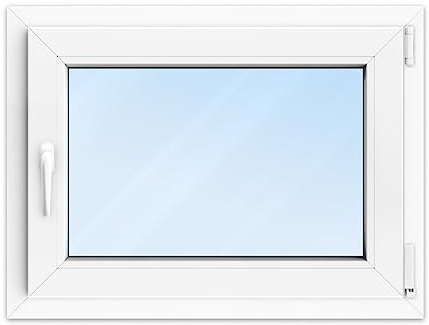 FENSTERVERSAND - Kellerfenster 80x60 Kunststofffenster Weiß - 2-fach Verglasung mit Klarglas - Dreh- & Kippfenster, Fenster 80x60 - DIN rechts - BxH: 800x600 mm, 70 mm Profil