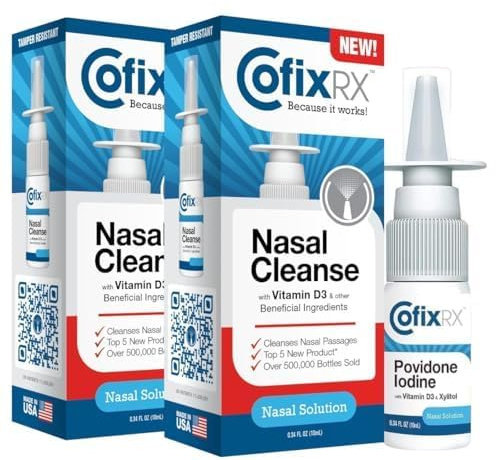 COFIXRX Nasal Cleanse Solution Spray, Povidone Iodine with Vitamin D3 & Xylitol, Cleans Nasopharynx, Cold & Allergy Releif, Laboratory Tested Patented Formula, Fast Acting and Long Lasting, Two Pack