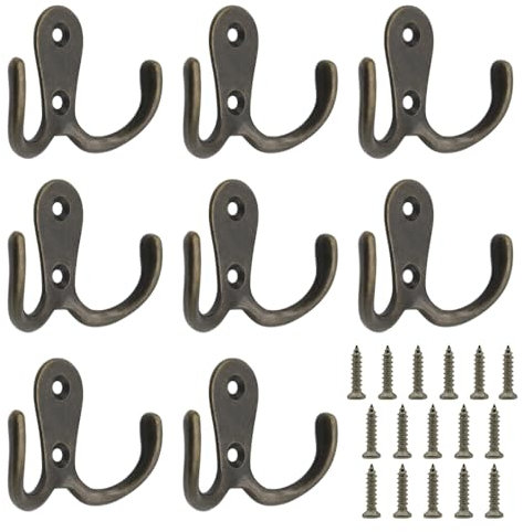 lyualma 8 Pièces Crochets Muraux Doubles, Crochet Porte Manteau Mural, Crochet en Métal Rétro Patère Porte Manteau Murale avec Vis, pour Patères de Salle de Bain et Cuisine Cuivre