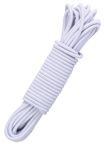 Gummirep 5 mm 12 m, vitt expanderrep presenningsrep väderbeständigt spännrep gummisnöre gummikordel gummiband för gör-det-själv pyssel sömnad, bagage, camping (vit, 5 mm x 12 m)