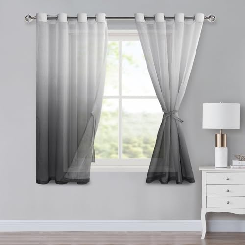 XWZO Ombre Mörkläggningsgardiner med öljetter, diamantmönster, folietryckta, värmeisolerade gardiner för sovrum, 145 x 140 cm (H x B), grå