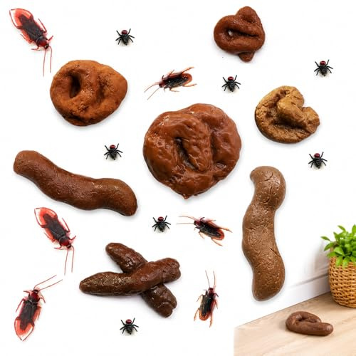 XZEIT 24 Pièces Faux Caca Réaliste Faux Turd Faux Blatte Blague Jouet Insecte Nouveauté Flottant Faux Caca Jouets pour Le Poisson d'Avril, Couple Jouets Drôles