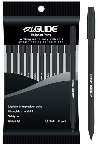 Eziglide 10-Pack Ballpoint Pen Set, Black – Medium Point (1.0mm) for Effortless Writing & Comfortable Grip – Ideal for Adults, Teachers, Home, Office, Exams, School, & Everyday Use
