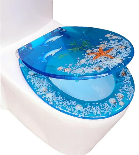 GZDZ Close U/V/O WC-Sitz – Schnellverschluss und leicht zu reinigender blauer Ozean-Klositz mit verstellbaren Scharnieren und antibakteriellem Material, einfache Befestigung an der Oberseite,