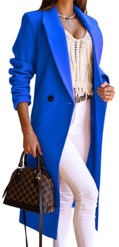 IDEALSANXUN Long Wool Coats for Women Fall Winter Trench Coat Peacoat Double Breasted Blazer Jackets Overcoat, Royal Blue, Large