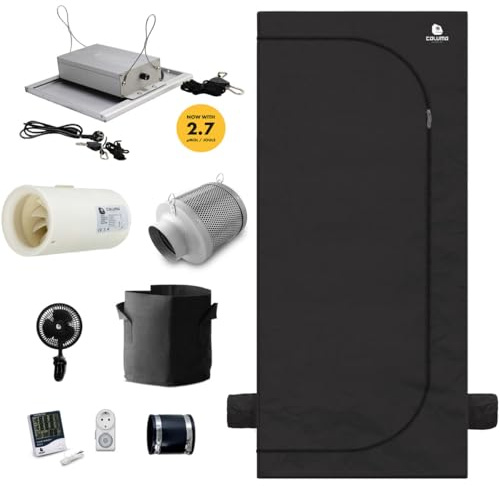 Green Spirit Growzelt Komplettset 40x40x160 cm - 75W LED Grow Lampe dimmbar, Classic S 75.1, für 1 Pflanze, Belüftungssystem, Hygrometer, Stofftopf - Grow Komplett Set Zelt Schrank Box Wachstum