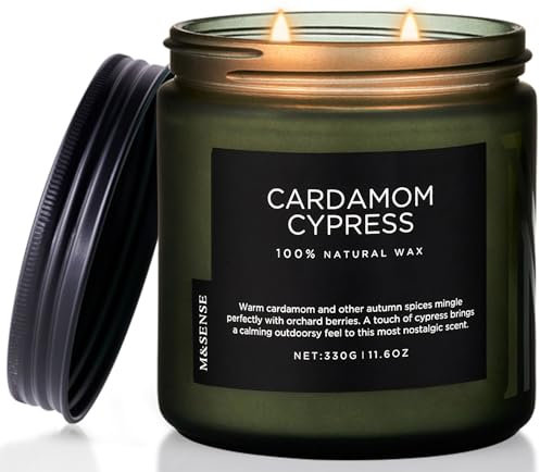 M&SENSE Kardamom & Zypresse Duftkerzen im Glas 2-Baumwolldocht 330g Sojawachskerze 70 Std. Brenndauer saubere ungiftige Kerze Herbstduftkerze Cardamon & Cypress 2 Cotton Wick Jar Candle