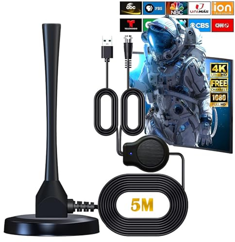 VHV Antenne TV Intérieur Puissante TNT HD, 2024 Amplificateur Antenne TV avec Amplificateur de Signal à Gain élevé, 420KM Antenne HDTV Numérique Longue Portée, 4K 1080P VHF UHF (1)