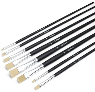 Elan Juego de 8 pinceles sintéticos de pelo de cerdo para pintura al óleo, cerdas de mango largo, juego de pinceles brillantes