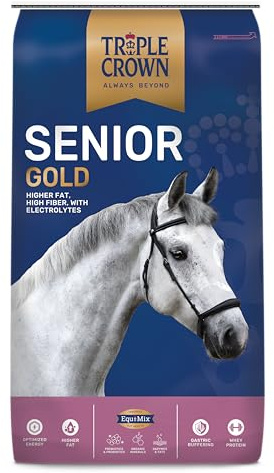 Triple Crown Senior Gold Premium Horse Feed, EquiMix Superior Nutrition, Textured Equine Senior Horse Food, Weight Gain for Mature & Performance Horses, 50 lbs