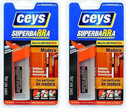 Ceys - SUPERBARRA reparadora - Alta resistencia - Masilla para Madera – Rellena, Restaura y Reconstruye – 23 G (Paquete de 2)