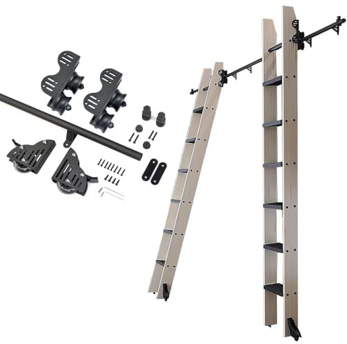 ZJFJMBD Kit De Quincaillerie pour échelle Coulissante – Rail Rond en Acier Noir avec roulettes pour Bibliothèque, 100-600 Cm (échelle Non Incluse)(Size:6.6ft/200cm Track Kit)