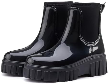 CLYCTIP Women’s Chelsea Rain Boots Waterproof Ankle Boots Chunky Sole | Women’s waterproof Chelsea rain boots with glossy finish, chunky sole and slip-on design for rainy days and daily wear