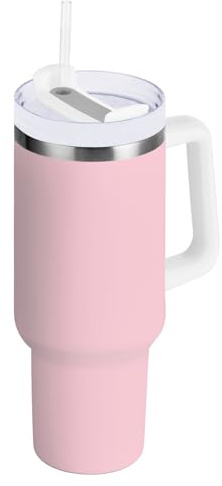 Nexawaveo Cold Cup XL - Vaso aislado con tapa de asa, popote de 30 a 40 onzas, botella de agua reutilizable apta para portavasos
