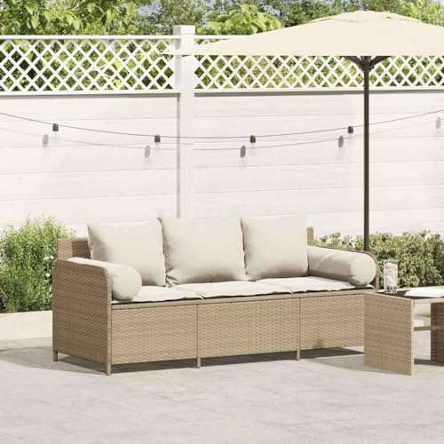 Festnight Set Divano Giardino per Esterno, Set da Giardino, Set da Esterno, Salotto da Esterno, Divano da Giardino con Cuscini a 3 Posti Beige in Polyrattan #02