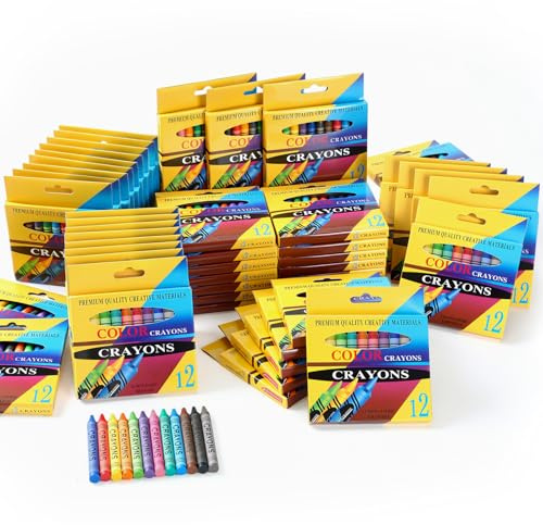 Fullhawl 48 Boxes of 12 Colored Crayons Bulk Christmas Gift Crayons Bulk Individual Pack School Supplies Wholesale Bright Wax Colored for Classroom Award Party Favor Birthday Gift for Kids