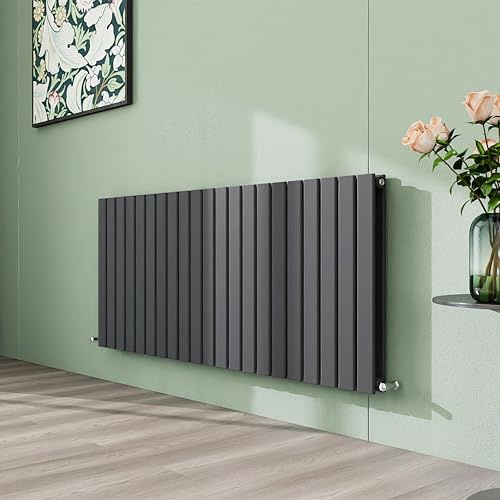 Simple Bathroom 600×1428mm Radiators Anthracite Double Flat Panel Horizontal Radiator Modern Central Heating, Wall-Mounted Slimline Panel Design for Living Room/Kitchen/Bathroom