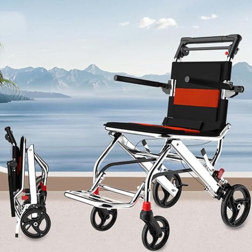 Fauteuil roulant pliable léger – Chaise de transport portable en aluminium pour voyage – Design polyvalent super léger