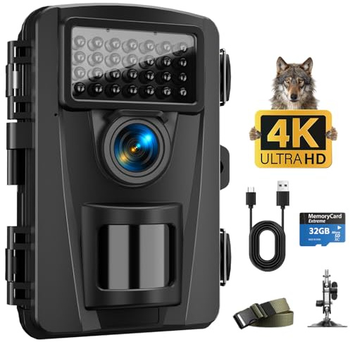 CamZeste Wildkamera, 4K 60MP Wildtierkamera mit Bewegungsmelder Nachtsicht, No Glow 940nm IR LEDs, 0,1s Auslösegeschwindigkeit, IP66 Wasserdichtmit, wildkamera mit 32G Speicherkarte