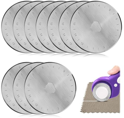 45 mm Rotary Cutter Blade for Fits Fiskars Turecut Olfa Cutters, 10PCS Heavy-Duty Rotary Cutter Replacement, Fabric Cutting Blades for Scrapbooking, Card Making, Fabric, Paper, Vinyl